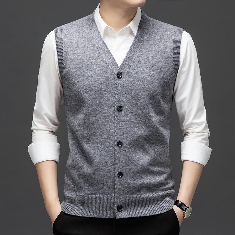 Men Autumn Sleeveless Single Breasted Pullover Vests Knitted Work Sweater