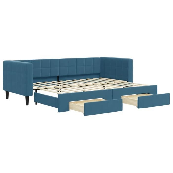 VidaXL Daybed with Trundle and Drawers Blue 80x200 Cm Velvet 3196731