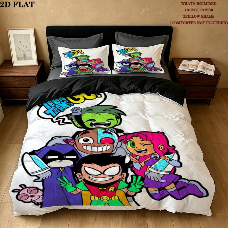 Teen Titans Pattern Bedding uilt Set uilt Cover Pillowcase Home Decoration Birthday Gift (1 * duvet cover + 2 * pillowcase without core)