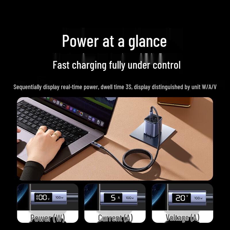 Ugreen Цифровой дисплей USB-C на USB-C Быстрозарядный кабель 100 Вт