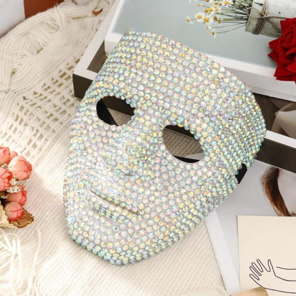 Venetian Masquerade Party Mask Vintage Full Face Mask Simple Rhinestone Mask Halloween