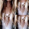 Women Faux Suede Fringe Leather Tassel Charm Long Chain Sweater Layer Necklace