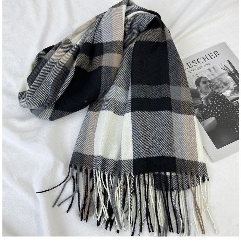 Plaid Scarf Women's New Autumn and Winter Fashion Imitation Cashmere Fringed Shawl Warm and Thickened Scarf Windproof, Warm & Decorative