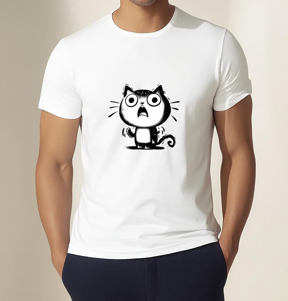 Funny Surprised Cat Cartoon T-Shirt Black & White Expressive Tee Unisex Shirt Unisex T-Shirt