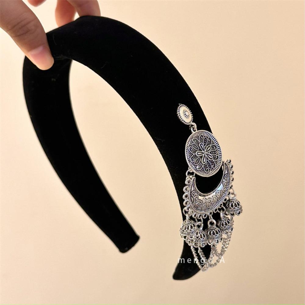 Ретро-повязка на голову с колокольчиком и кисточками, бархатная китайская боковая заколка, креативный этнический обруч для волос для женщин