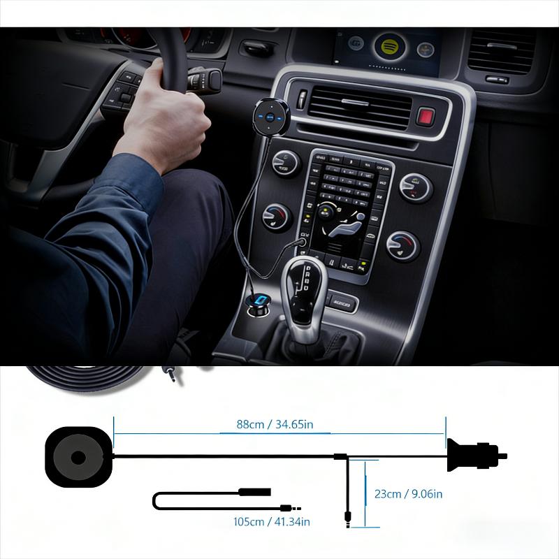 Автомобильный Bluetooth 5.0 Адаптер, Громкая Связь и Аудио Приемник, USB Порт Зарядки 5В 2.1А, 3.5мм AUX Вход для Автомобилей
