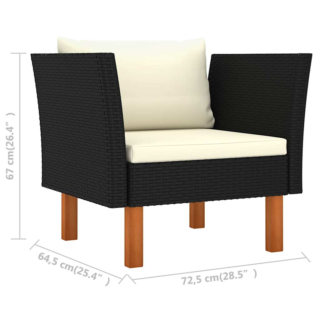 6 Piece Garden Lounge Set Poly Rattan & Eucalyptus Wood Black