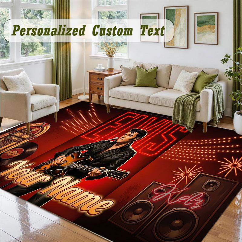 Crystal Velvet Square Rug Custom NameElvis Presley Pattern Non Slip Home Floor Decor Rug
