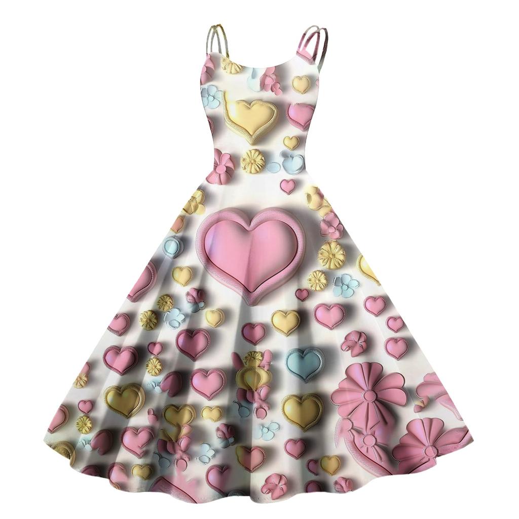 Women's Valentine's Day Love Heart Print Sexy Off Shoulder Vintage Dress