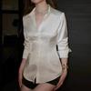French Style White Waist Shirt Women's Spring and Autumn Satin Suit Shirt Slim Shirt
