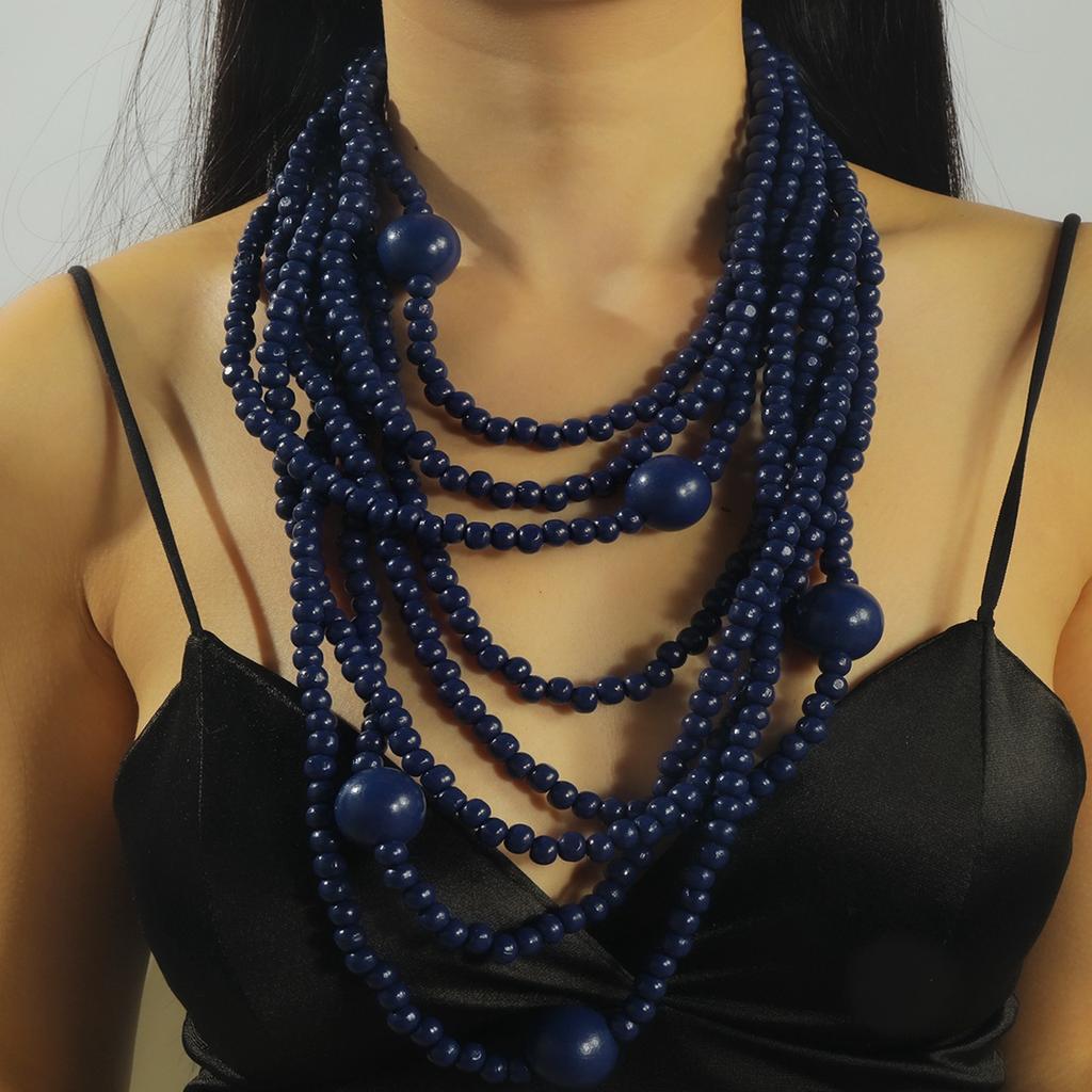 Преувеличенная индивидуальность Атмосфера Круглые деревянные бусины Многослойная подвеска Цепочка на ключицу Модное изысканное универсальное ожерелье для женщин