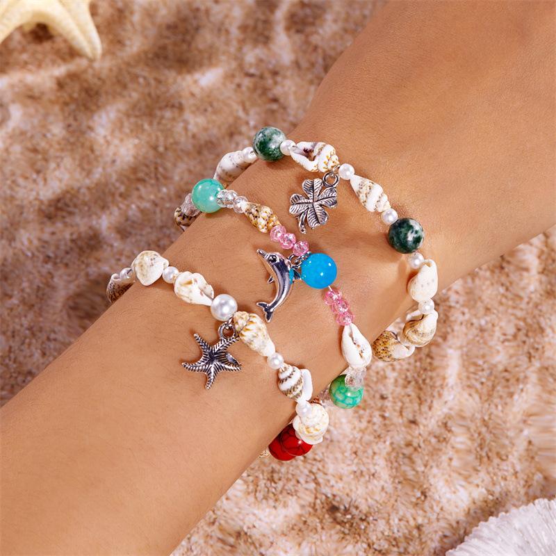 Beach Ocean Shell Jewelry Fashionable and Versatile Summer Conch Beaded Pendant Bracelet