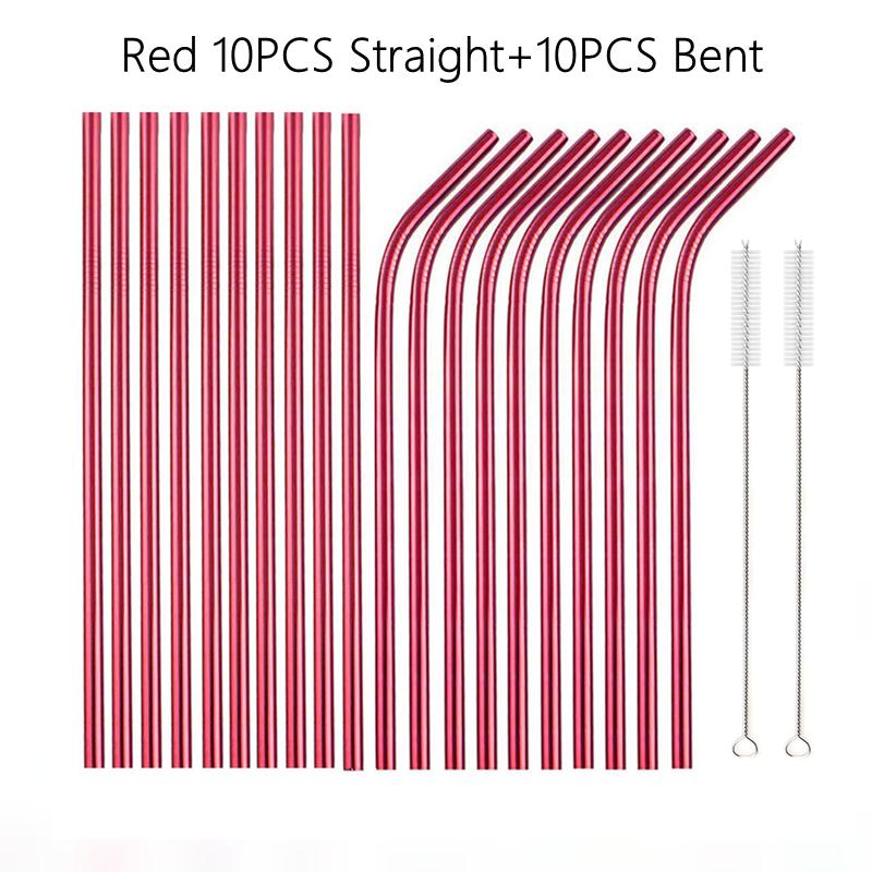 6*215mm 10 Colors Eco-friendly Reusable Metal Straws Set 304 Stainless Steel Drinking Straw Cocktail Party Favor Bar Accessory