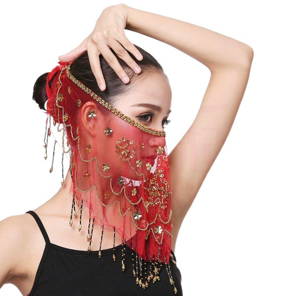 Party with Beaded Indian Belly Dance Veil Belly Dancing Veils Face Veil Costumes Mesh Face Veil