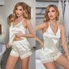 Women's Sleeping Suits Satin Sling Top and Shorts Pajama Set Lace Trims Nightwear 2 Piece Sleep Lounge Wear Summer Home Clothing