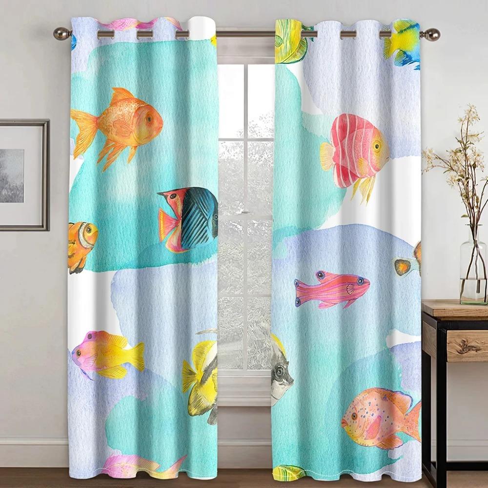 Ocean Animal and Plant Theme High Blackout Drapes Shell Style Thick Clackout Drape Various Styles Bedroom Space Home Drape Hot
