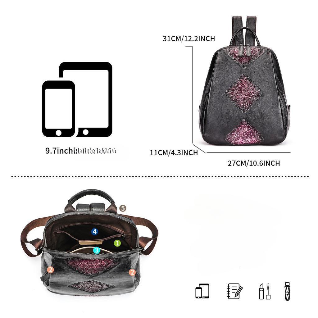 Ретро Большая вместительная повседневная сумка через плечо из натуральной кожи Многофункциональный принтованный женский рюкзак сумка-тоут