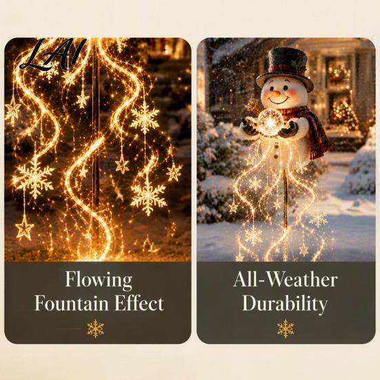 Winter Garden Pathway Illumination Solar Snowman Light with Flowing Snowflakes LED Christmas Waterfall Theme Yard Art Lighting Star Weatherproof
