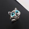 Fashion Silver Color Fat Cat Blue Eyes Cute Ring For Men Retro Blue Acrylic Couple Ring Women Party Jewelry Wholesale