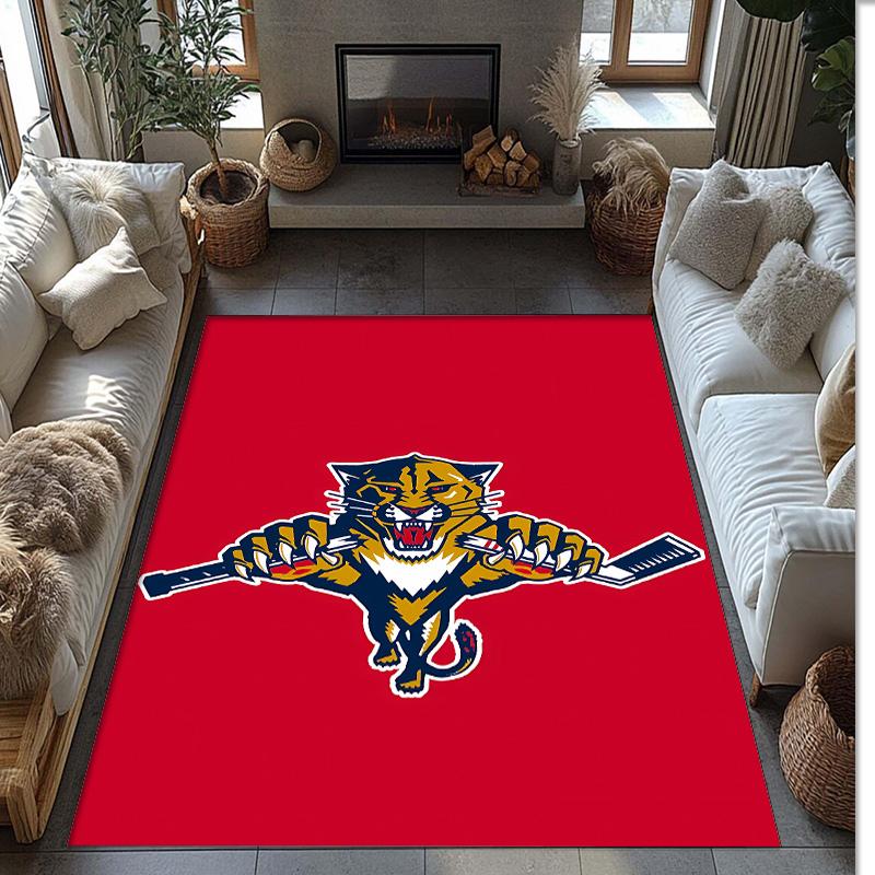 Florida Panthers Printed Crystal Velvet Area Rug, Soft Anti-Slip Water Absorbent Floor Mat for Living Room Bedroom