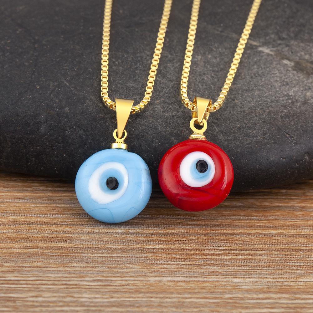 Nidin New Retro Disk Shape Evil Eye Zircon Pendant Necklace For Women Girl Daily Party Clavicle Chain Jewelry Accessories Gifts