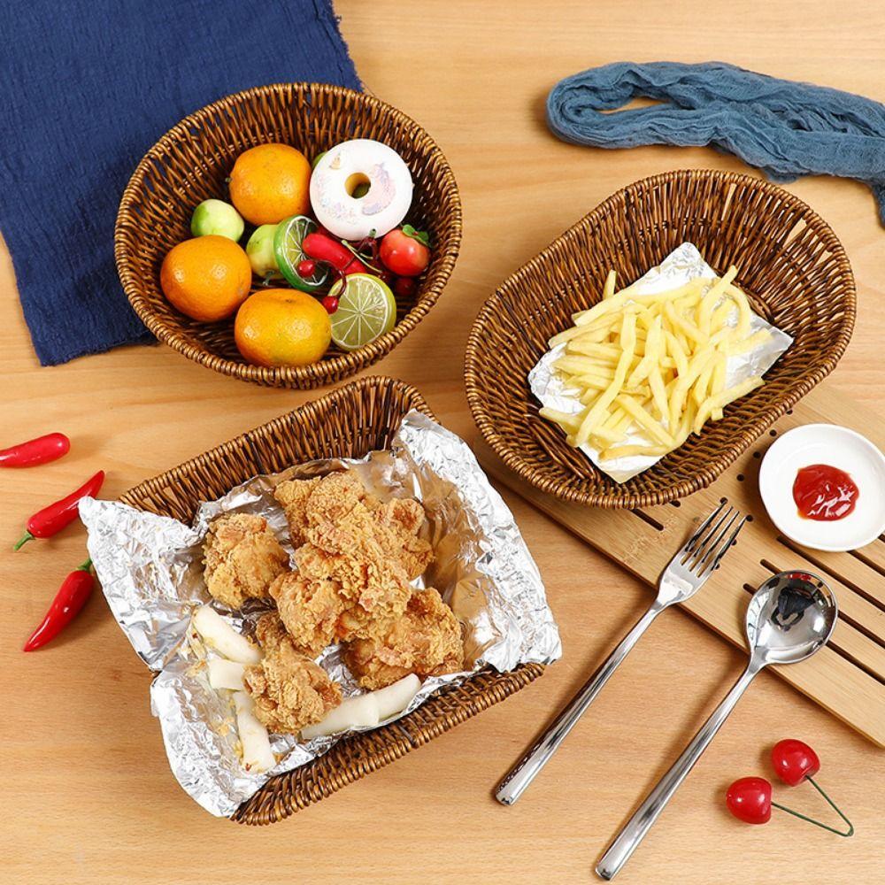 1 шт., корзина для завтрака, хлеба, еды, плетеная вручную, из ротанга, пластиковая корзина из ротанговых нитей