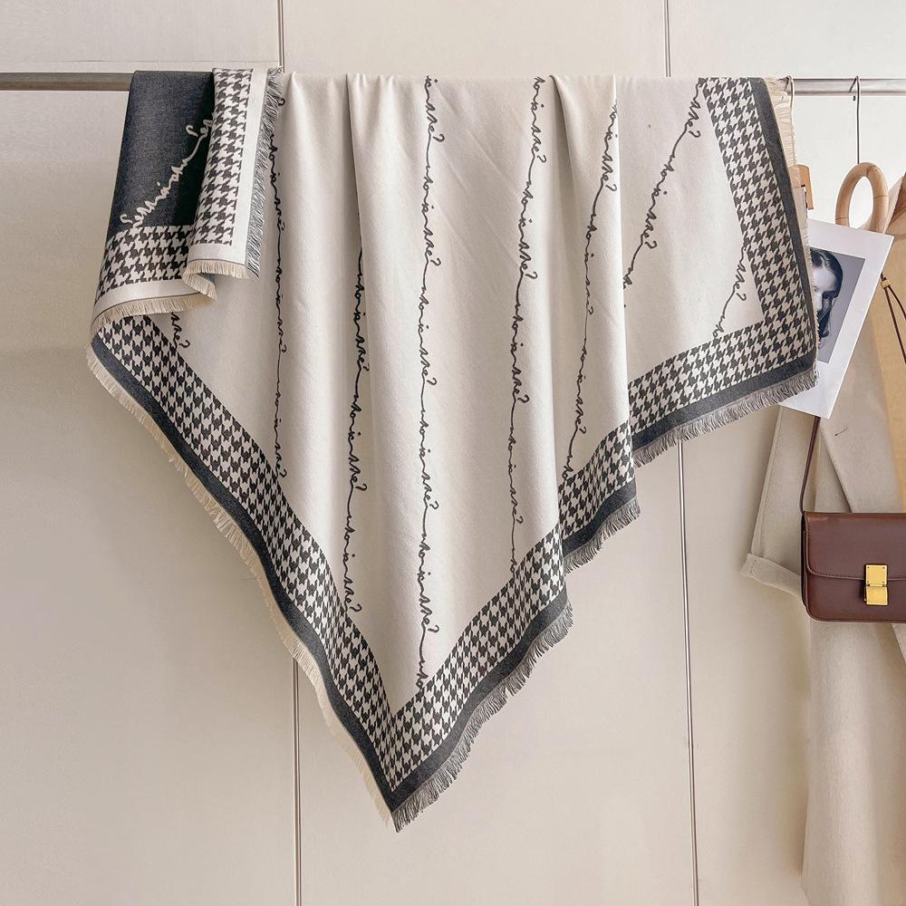 Winter New Imitation Cashmere Scarf High-end Women's Warm Square Scarf Red Cashew Jacquard Cape Shawl