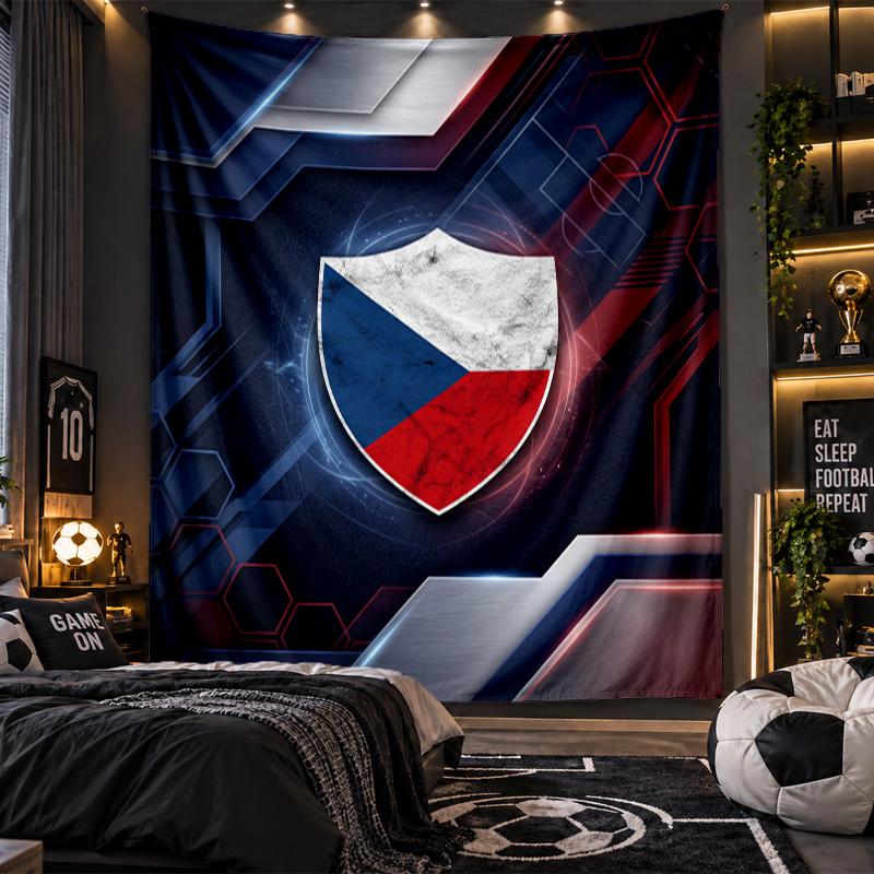 Wall Hanging Tapestry Czech Republic Football Print Cloth for Living Room Bedroom Home Decor
