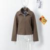 Women's Polo Collar Jacket Solid Color Flip Collar Zipper Long Sleeves Short Jacket Elegant Retro Coat Commute Casual Oyerwear Spring Autumn