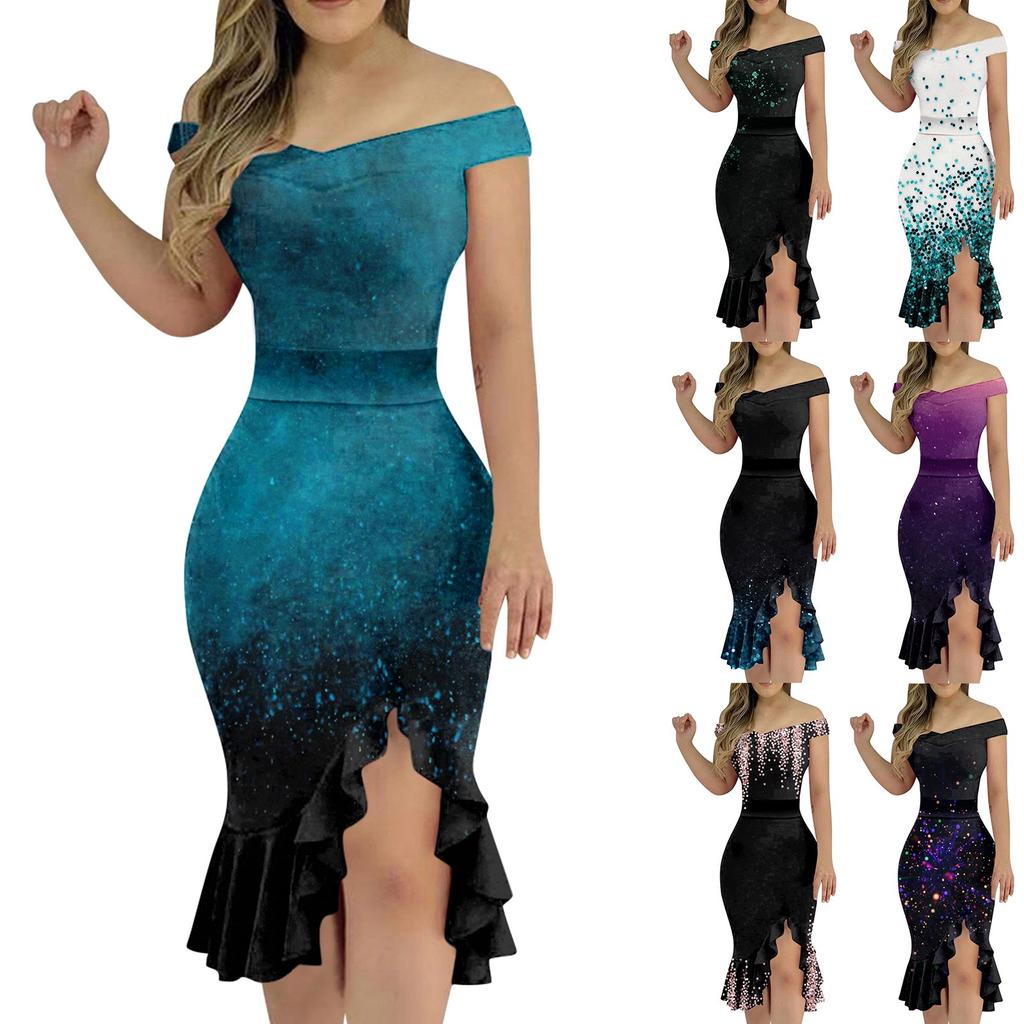 Женские повседневные платья для вечеринок с цветочным принтом, нерегулярный подол на одно плечо, сексуальное платье русалки с открытой спиной