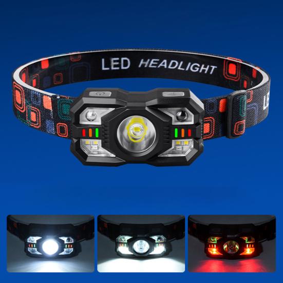 Светодиодный налобный фонарь с красным светом, супер яркий, высокий люмен, 5 режимов освещения, датчик движения, водонепроницаемый, перезаряжаемый светодиодный налобный фонарь