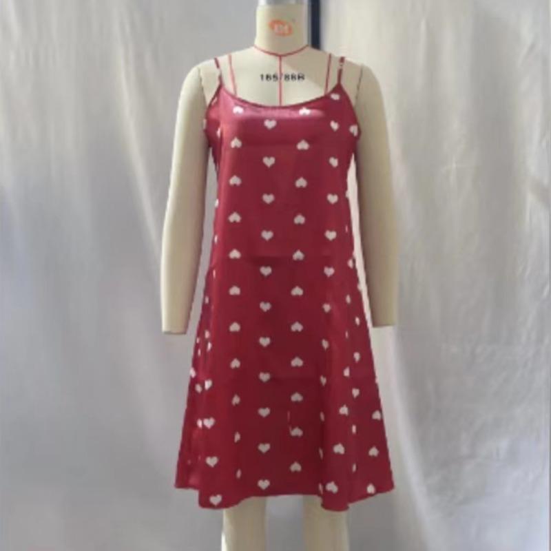 Women Sexy Ice Silky Pajamas Nightgowns Nightdress Slip Skirt Red Black Low Cut Comfortable Casual Summer