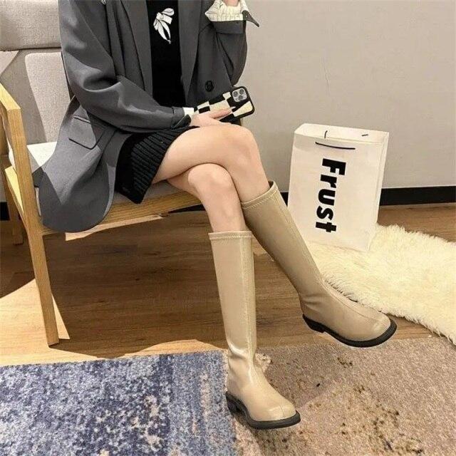 Высокие сапоги Новая женская обувь Женские ботинки Модные осенние и зимние эластичные тонкие рыцарские сапоги Изысканная мода Красивый черный цвет