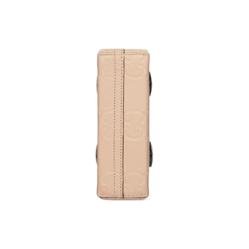 Gucci Distressed removable shoulder strap snap placket leather shoulder crossbody handbag super mini women's light beige