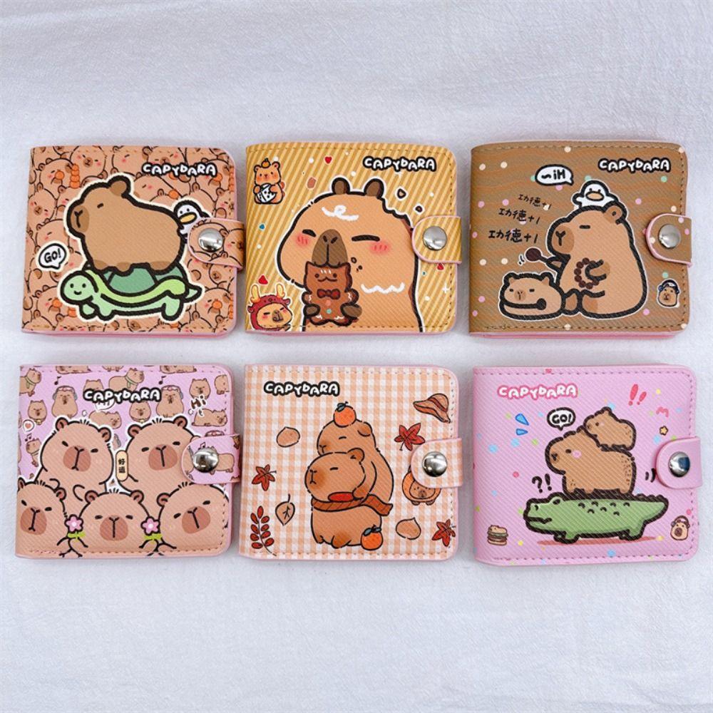 New Capybara Coin Purse With Buttons Mini Card Holder PU Leather Short Wallet Women Girls
