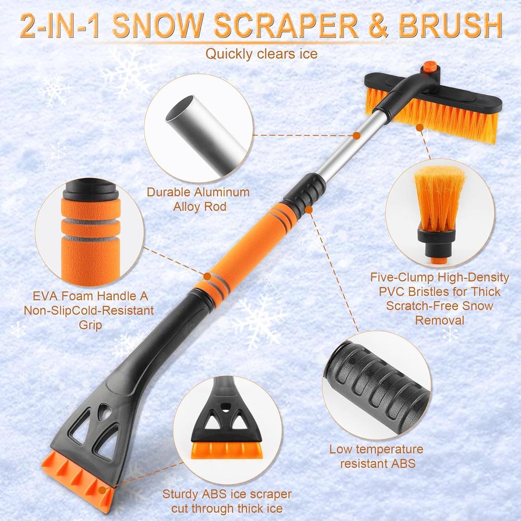 LivTee 32" Extendable Ice Scraper & Snow Brush For Car Windshield, 360° Rotating Snow Removal Tool For Cars, Trucks & SUVs, Automotive Winter