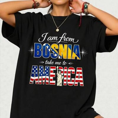 Я из Боснии Отвези меня в Америку Футболка Боснийская Гордость Футболка 2026 Лето Новая Мужская Женская Мода Хлопок Y2K Оверсайз Футболка