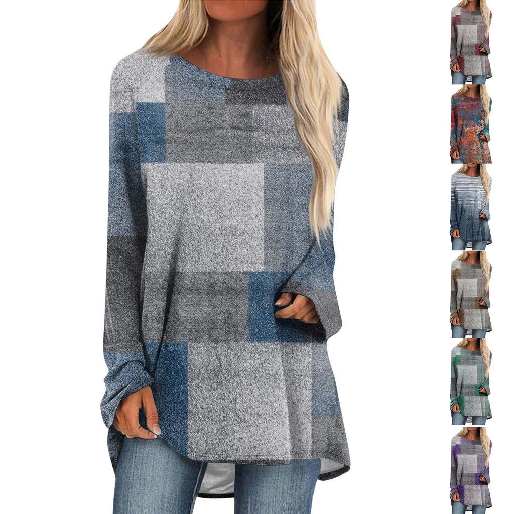 Fashion Women's Casual Long Sleeved Round Neck Printed Tops