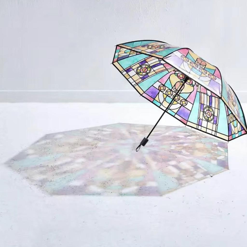 Зонт Wind Rainforest Arch Umbrella Stain Glass Transparent Zone Long Handle Automatic Large Romantic Sunny