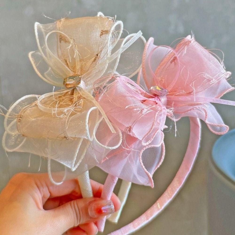 Solid Color Sparkling Bow Hairband Rhinestones Kids Hair Accessories Children Accessories