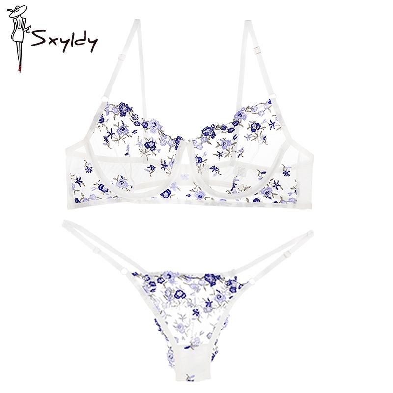 Французские Сладкие Сексуальные Сетчатые Комплекты Бюстгальтеров Красивая Цветочная Вышивка Цветочные Стринги