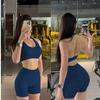 Tank Top with Beautiful Back Design, European and American Style Internet Celebrity Butt-Lifting Shorts, Training Peach Shorts, Fitness Set for Women