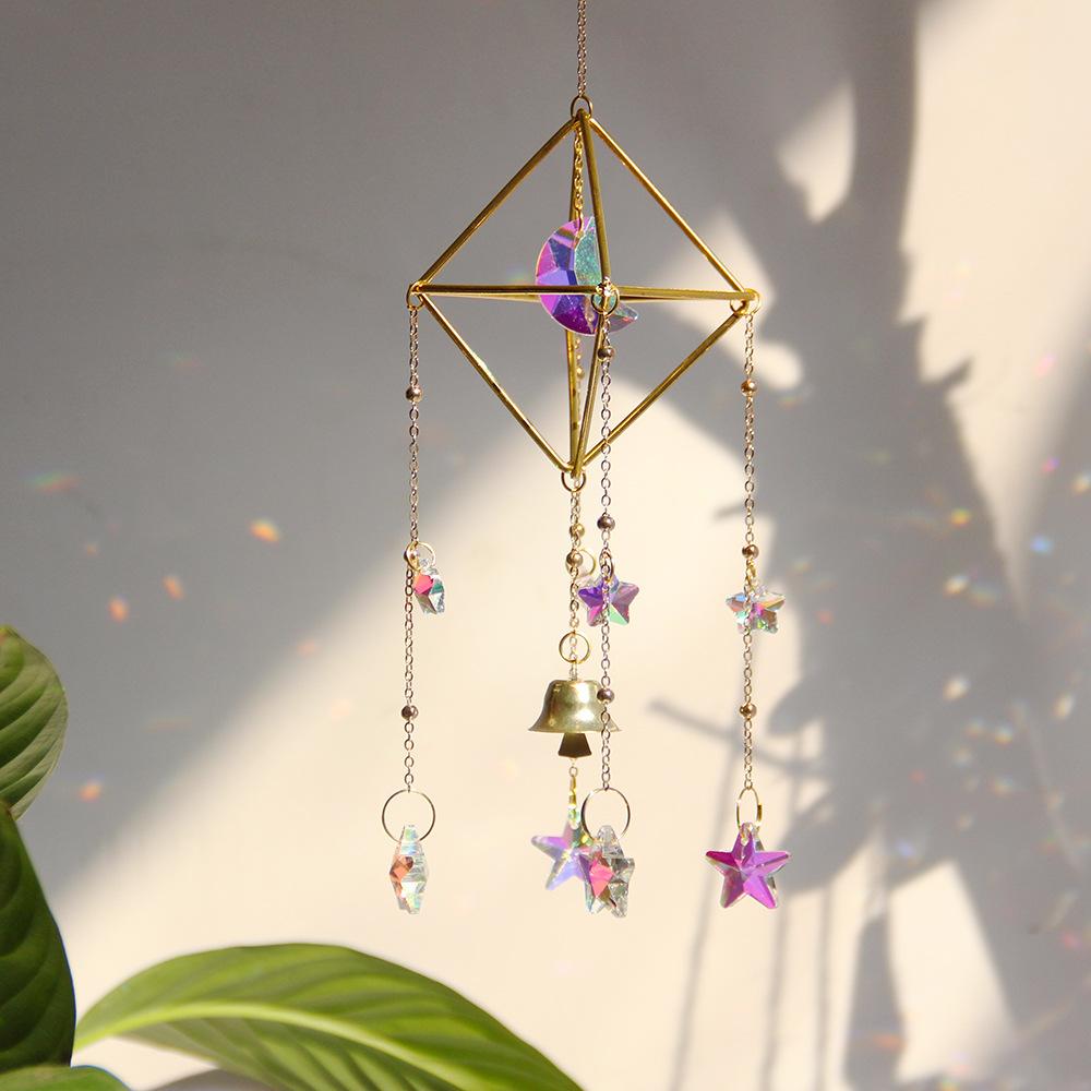 1 Pcs Moon Star Wind Bell Pendant Rainbow Prism Colorful Star Moon Dream Catcher Party Decor Hanging Wind Chime Outdoor Indoor
