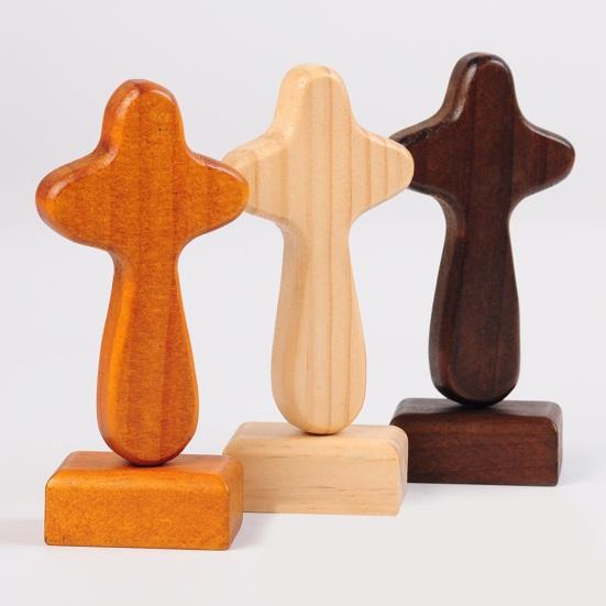 Wooden Cross Decoration with Magnetic Base Handmade Faith Prayer Cross Home Office Bookshelf Desktop Decoration Ornament