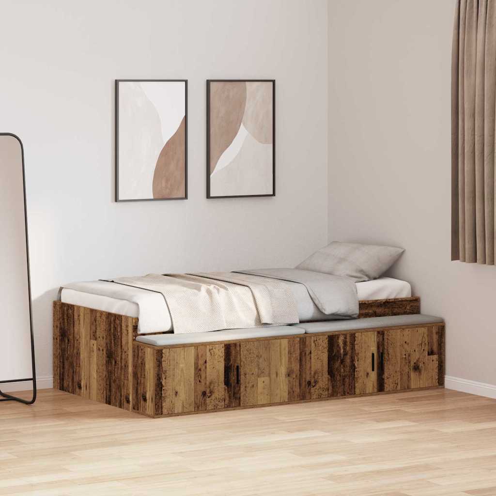 Bed Frame with Drawers Rustic Wood Look 31.5  x 78.7  (80 x 200 cm) Engineered Wood