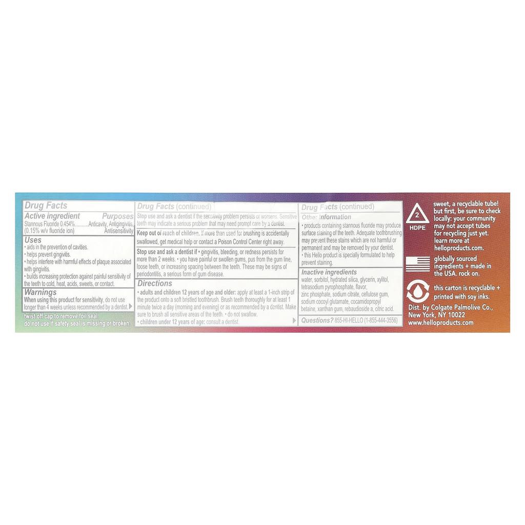 Hello 8 In 1 Mighty Multi-Tasker Fluoride Toothpaste, Natural Mint Blend, 4 Oz (113 G)