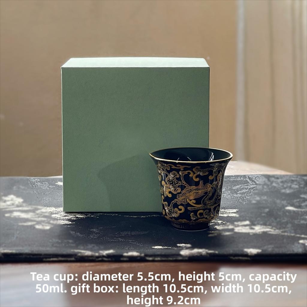 Black Gold Glaze Ceramic Tea Cup Cloisonne Enamel Master Cup Chinese Kung Fu Tea Personal Tasting Cup for Home Tea Lover Gift