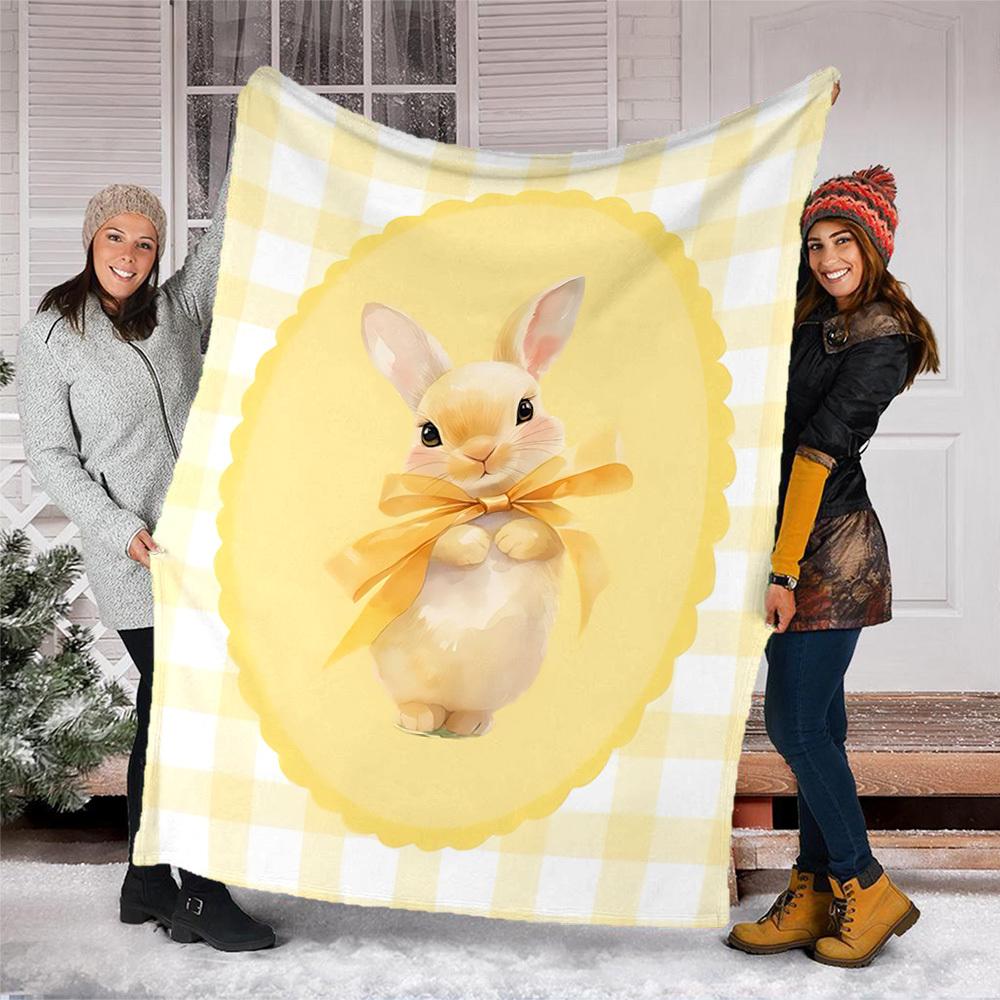 1pc Easter Bunny Outdoor Flannel Blanket , Machine Washable Perfect Gift for Birthday , Holiday Travel Accessory , Durable Material