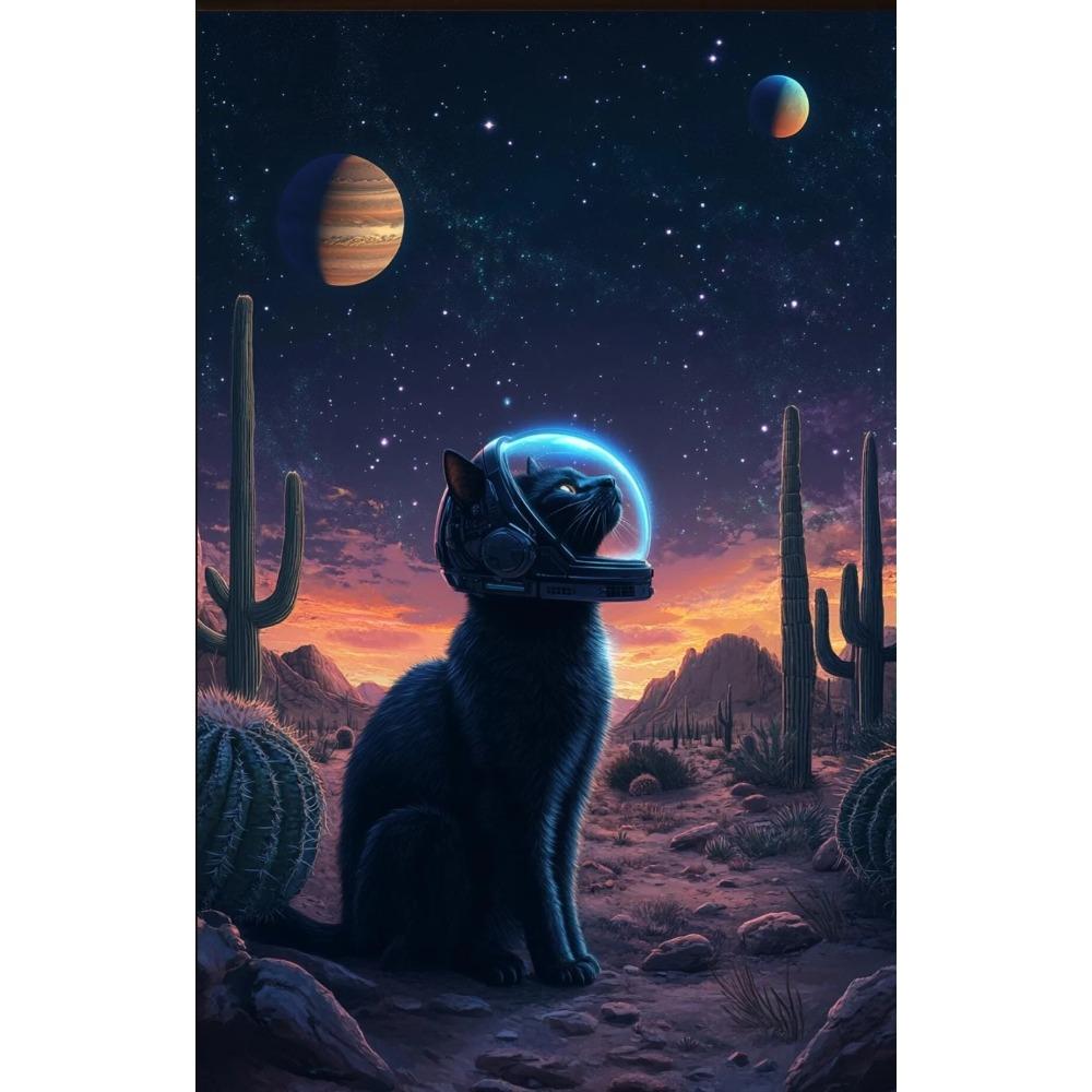Vintage Space Astronaut Cats Poster Surrealism Vaporwave Retro Futuristic Funny Animal Canvas Painting Wall Art Room Home Decor