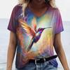 Летний топ с V-образным вырезом и 3D-принтом с разноцветными птицами, модная повседневная женская футболка с коротким рукавом